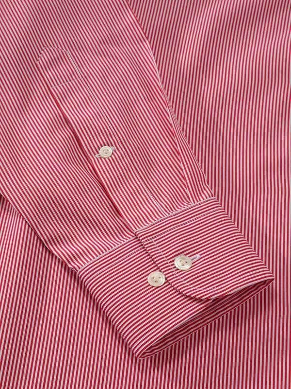 Vivace Red Striped Full sleeve single cuff Classic Fit Semi Formal Cotton Shirt