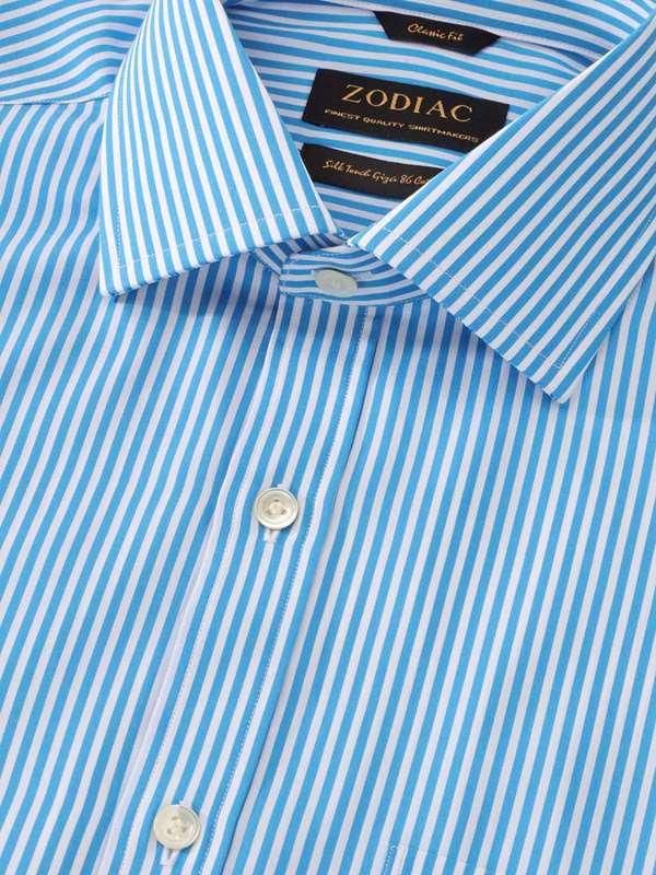 Buy Vivace Blue Cotton Single Cuff Classic Fit Formal Striped Shirt ...