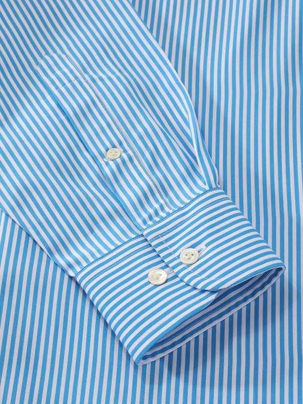 Vivace Blue Striped Full sleeve single cuff Classic Fit Semi Formal Cut away collar Cotton Shirt