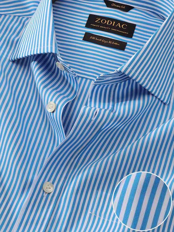 Vivace Blue Striped Full sleeve single cuff Classic Fit Semi Formal Cut away collar Cotton Shirt