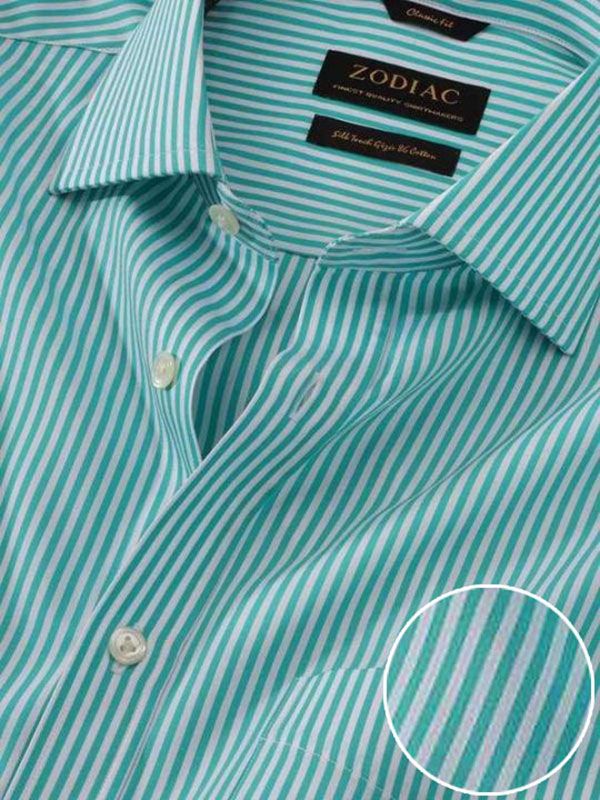Vivace Green Striped Full sleeve single cuff Classic Fit Semi Formal Cotton Shirt
