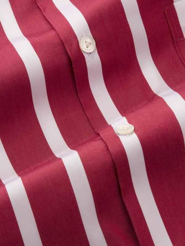 Vivace Maroon Striped Full sleeve single cuff Tailored Fit Semi Formal Cotton Shirt