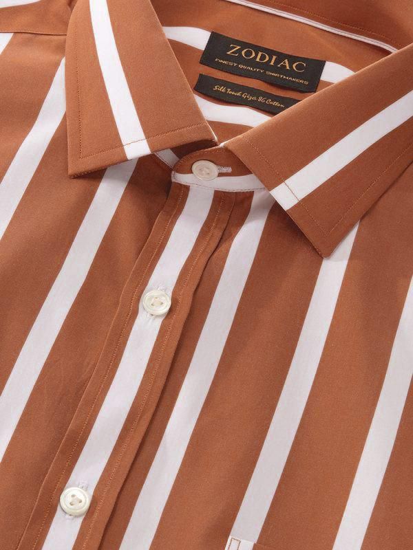 Vivace Rust Striped Full sleeve single cuff Tailored Fit Semi Formal Cotton Shirt