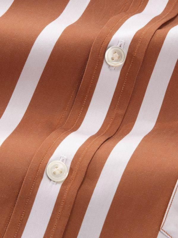 Vivace Rust Striped Full sleeve single cuff Tailored Fit Semi Formal Cotton Shirt