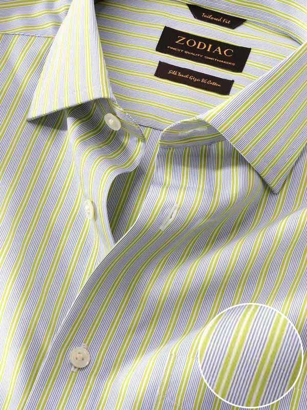 Vivace Lime Striped Full sleeve single cuff Tailored Fit Semi Formal Cotton Shirt