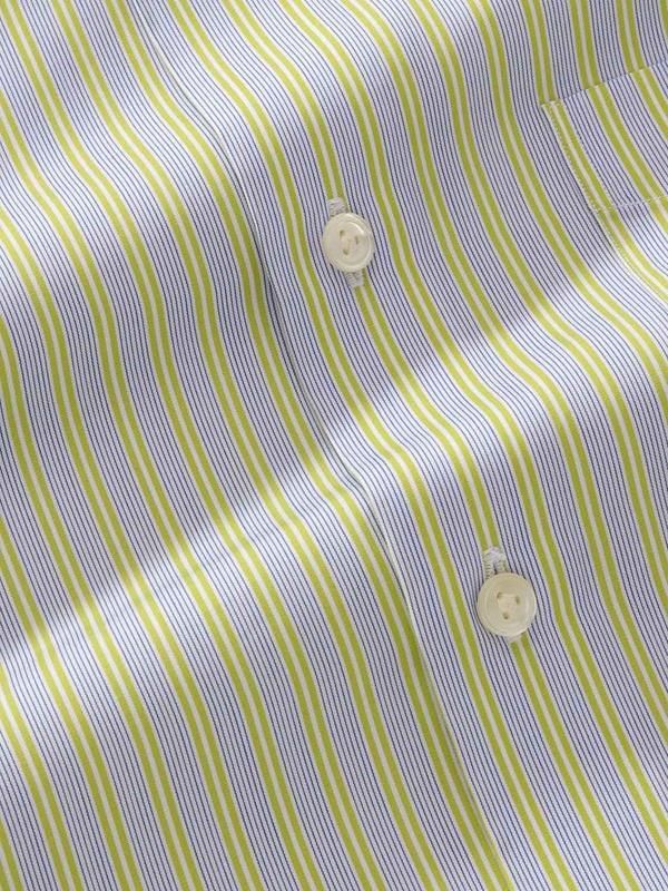 Vivace Lime Striped Full sleeve single cuff Tailored Fit Semi Formal Cotton Shirt