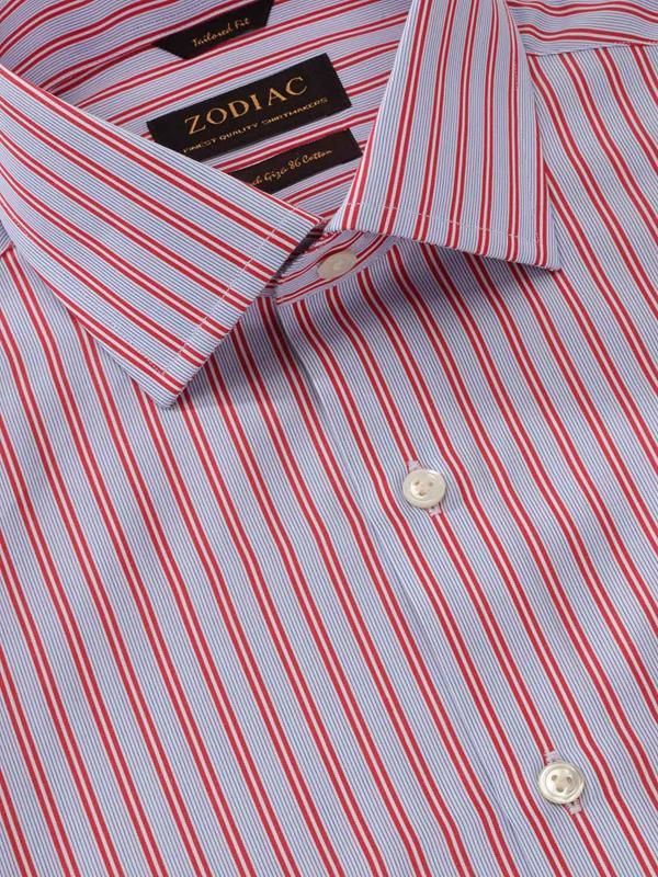 Buy Vivace Red Cotton Single Cuff Tailored Fit Formal Striped Shirt ...