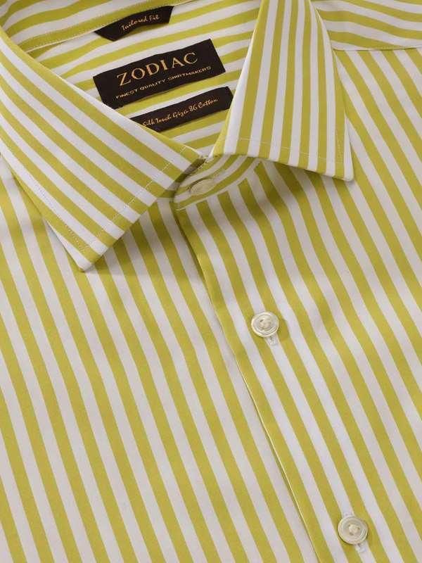 Vivace Lime Striped Full sleeve single cuff Tailored Fit Semi Formal Cut away collar Cotton Shirt