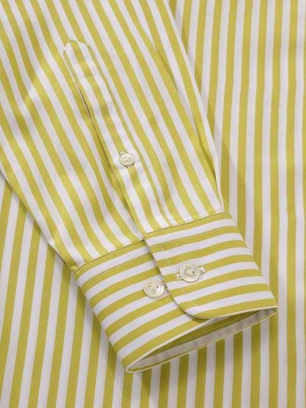 Vivace Lime Striped Full sleeve single cuff Tailored Fit Semi Formal Cut away collar Cotton Shirt