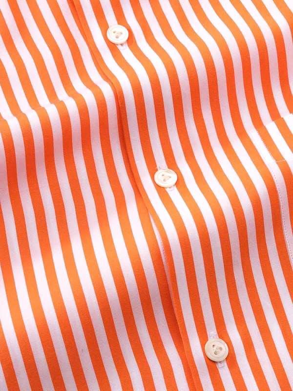 Vivace Orange Striped Full sleeve single cuff Tailored Fit Semi Formal Cotton Shirt