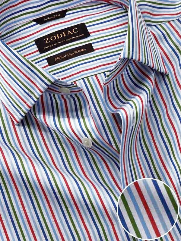 Vivace Red Striped Full sleeve single cuff Tailored Fit Semi Formal Cut away collar Cotton Shirt