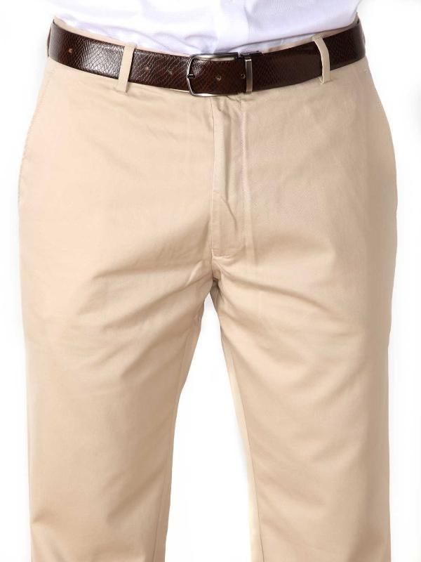 Mantova Beige Tailored Fit Cotton Trousers