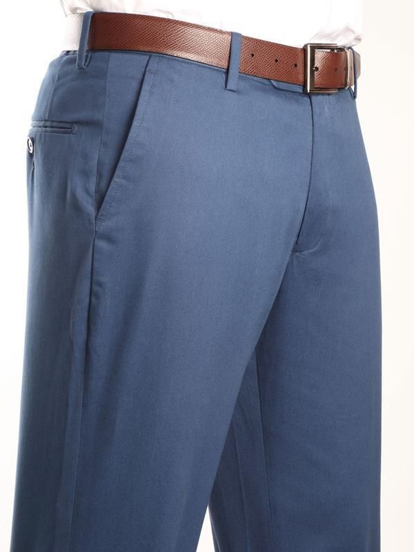 Mantova Navy Tailored Fit Cotton Trousers