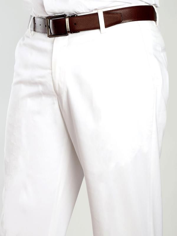Mantova White Tailored Fit Cotton Trousers