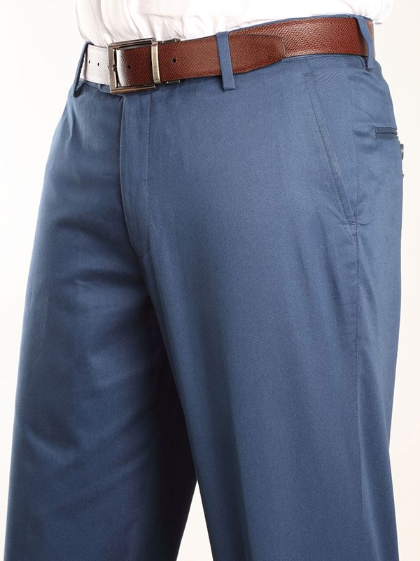 Mantova Navy Tailored Fit Cotton Trousers