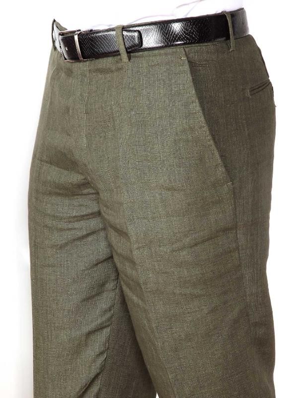 Positano Olive Classic Fit Linen Trousers