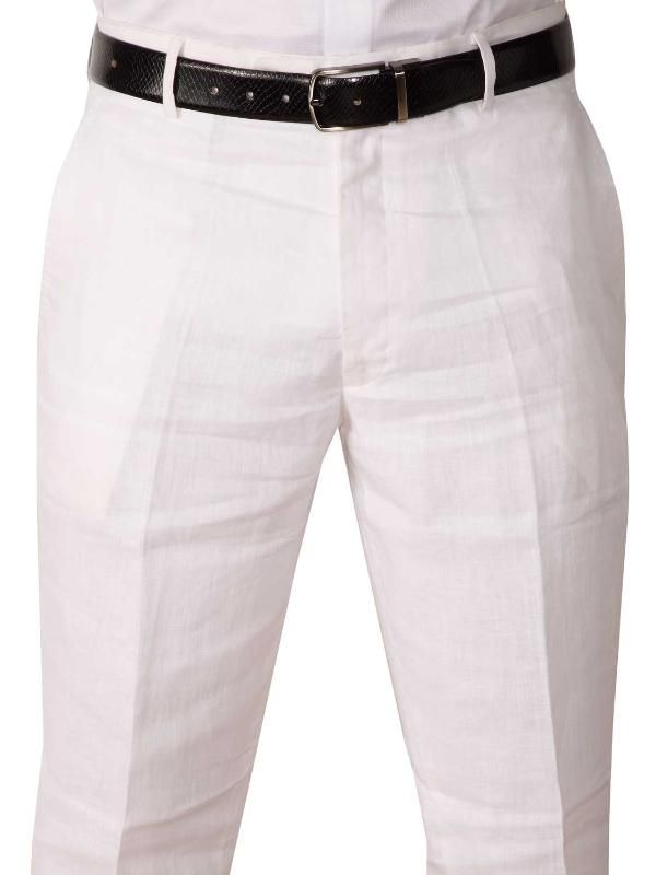 Positano White Classic Fit Linen Trousers