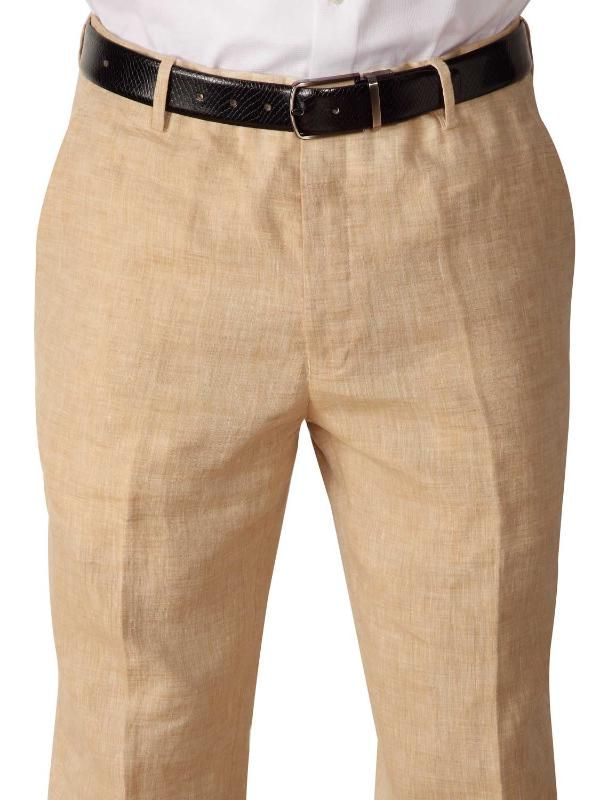 Trasita Beige Tailored Fit Linen Trousers
