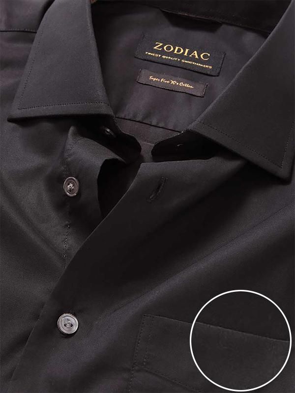 Fine Black Solid Full sleeve single cuff Tailored Fit Semi Formal Dark Cotton Shirt