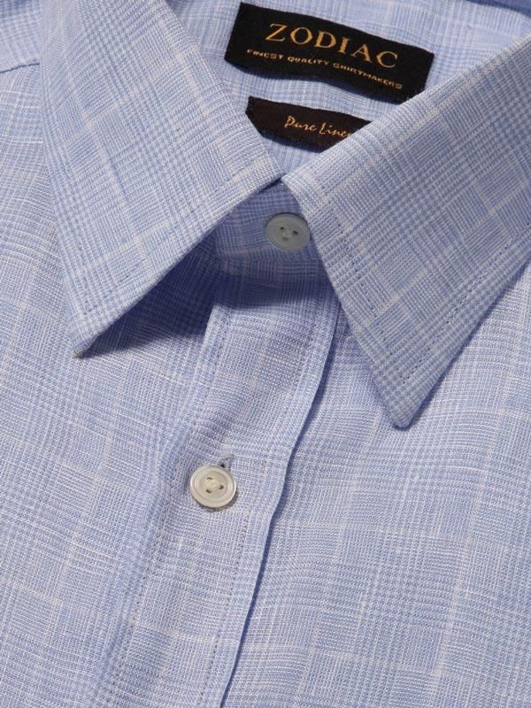 Positano Sky Check Full sleeve single cuff Classic Fit Semi Formal Linen Shirt