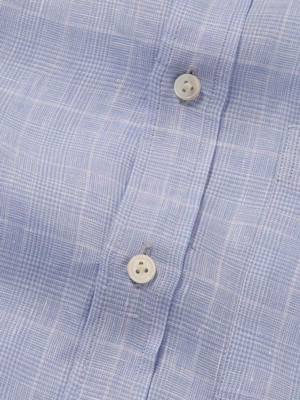 Positano Sky Check Full sleeve single cuff Tailored Fit Semi Formal Linen Shirt