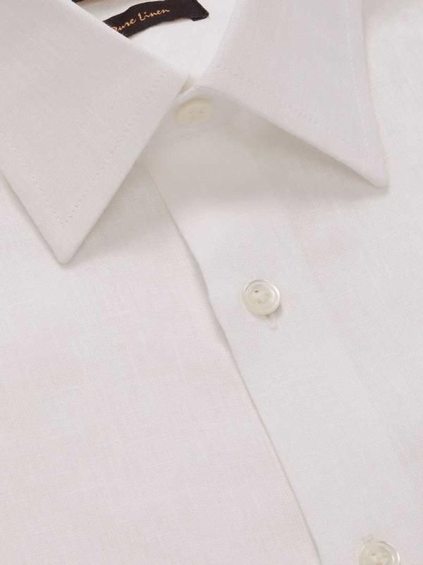 Positano White Solid Half sleeve Tailored Fit Semi Formal Linen Shirt
