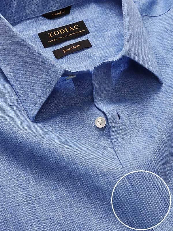 Buy Positano Blue Linen Tailored Fit Casual Solid Shirt | Zodiac