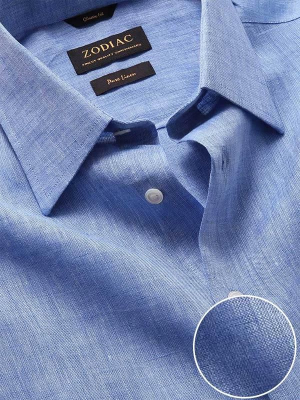 Positano Blue Solid Half sleeve Classic Fit Semi Formal Linen Shirt