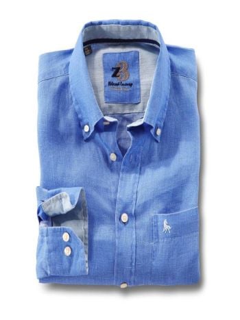 Coronado Medium Blue Solid Full sleeve single cuff   Linen Shirt