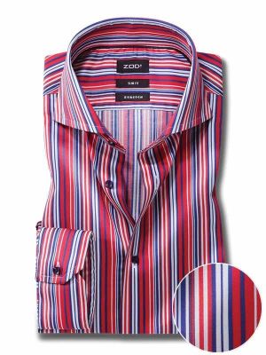 Antonio Red Striped Full sleeve single cuff Slim Fit  Blended Shirt