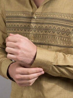 Aztec Ochre Printed Full sleeve single cuff Slim Fit  Cotton Shirt