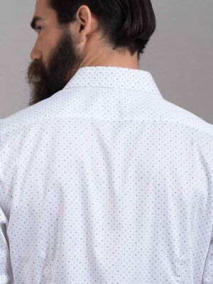 Fuse White Printed Full sleeve single cuff Slim Fit  Blended Shirt
