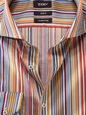 Lorenzo Orange Striped Full sleeve single cuff Slim Fit  Blended Shirt