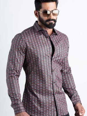 Marlo Red Printed Full sleeve single cuff Slim Fit  Blended Shirt