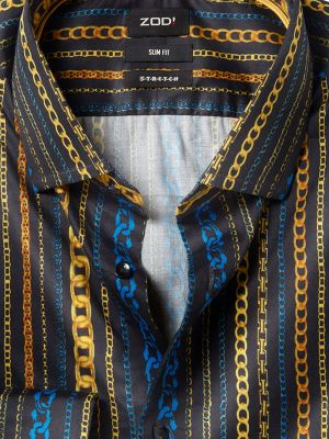 Salvatore Ochre Printed Full sleeve single cuff Slim Fit  Blended Shirt