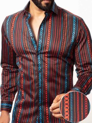 Salvatore Red Printed Full sleeve single cuff Slim Fit  Blended Shirt