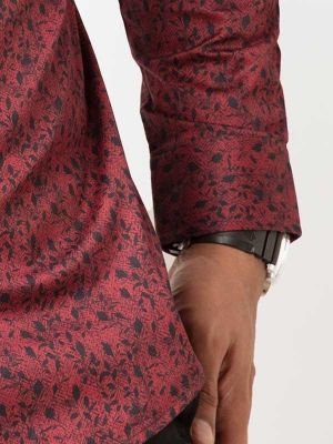 Theon Burgundy Printed Full sleeve single cuff Slim Fit  Blended Shirt