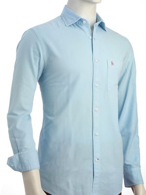 Murren Garment Dyed Sky Solid Full Sleeve Tailored Fit Casual Cotton Shirt