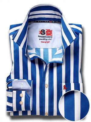 Sevilla Blue Striped Full sleeve single cuff   Cotton Shirt