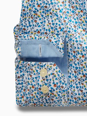 Stockholm Blue Printed Full Sleeve Tailored Fit Casual Cotton Shirt