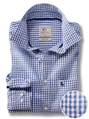 Denver Seersucker Blue Check Full Sleeve Tailored Fit Casual Cotton Shirt