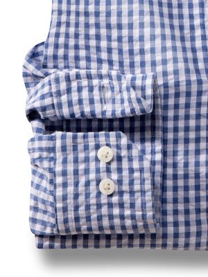 Denver Seersucker Blue Check Full Sleeve Tailored Fit Casual Cotton Shirt