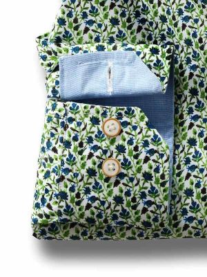 Kurinji Green Printed Full sleeve single cuff   Cotton Shirt