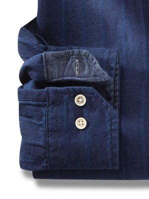 Duvall Indigo Navy Striped Full sleeve single cuff   Cotton Shirt