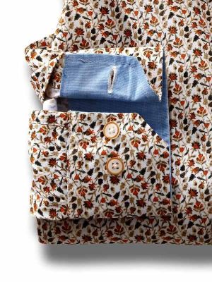 Kurinji Orange Printed Full sleeve single cuff   Cotton Shirt