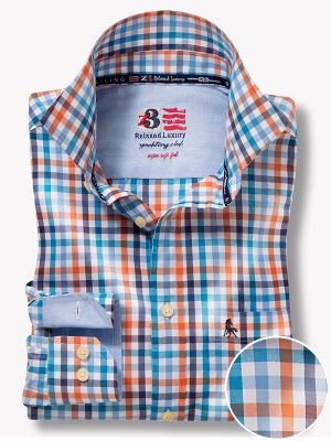 Bogota Orange Check Full Sleeve Tailored Fit Casual Cotton Shirt