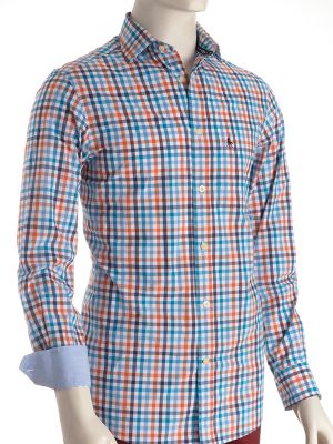 Bogota Orange Check Full Sleeve Tailored Fit Casual Cotton Shirt