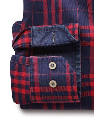 Heston Indigo Red Check Full sleeve single cuff   Cotton Shirt