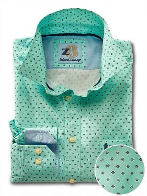 Maho Sea Green Printed Full sleeve single cuff   Cotton Shirt