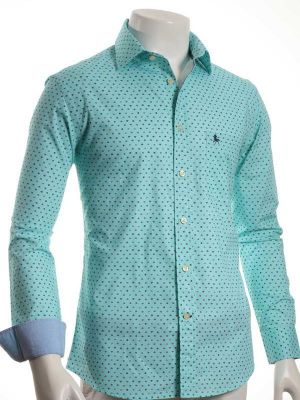 Maho Sea Green Printed Full sleeve single cuff   Cotton Shirt